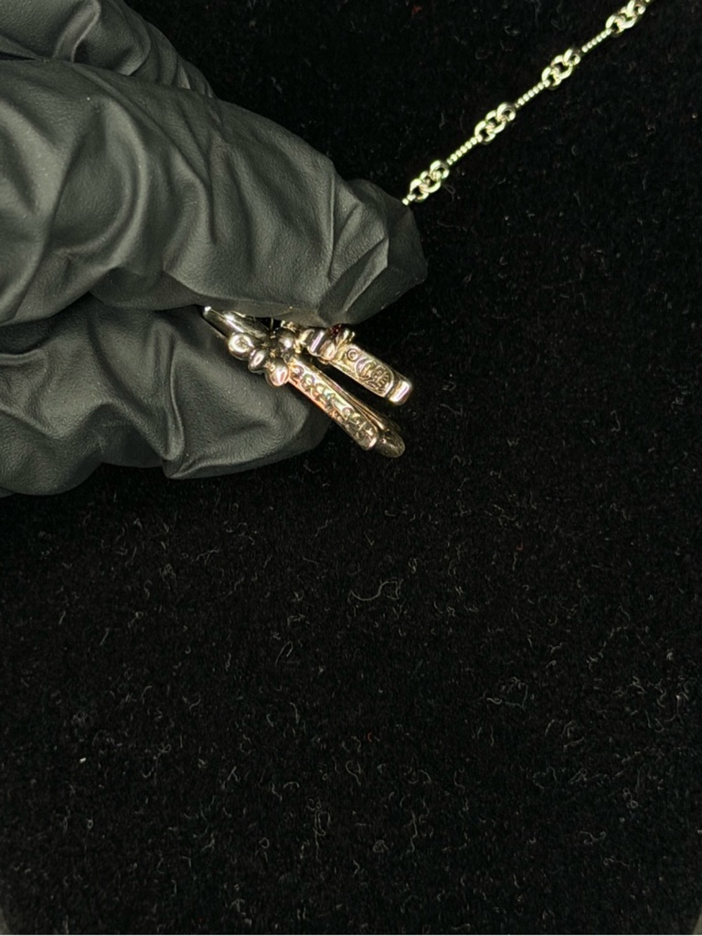 Chrome Hearts Pink Diamond Studded Double Floral Cross Unisex Necklace - Picture 3 of 6